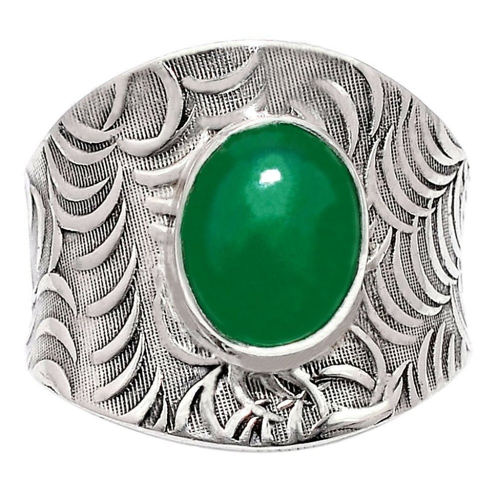New - Green Onyx 925 Sterling Silver Ring - Size 9 Adjustable